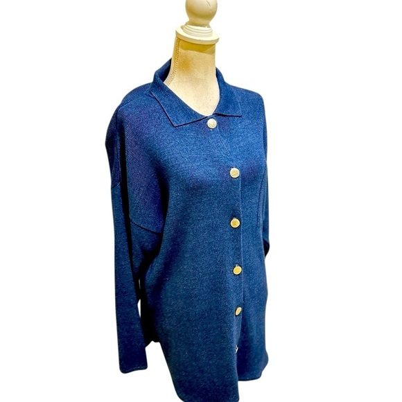 Vtg 90’s Nancy b. NYC blue duster Cardigan silver Buffalo embossed buttons sz XL - Picture 2 of 12